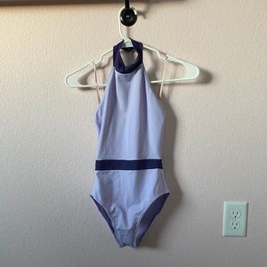 Two-Tone High Neck Halter Leotard